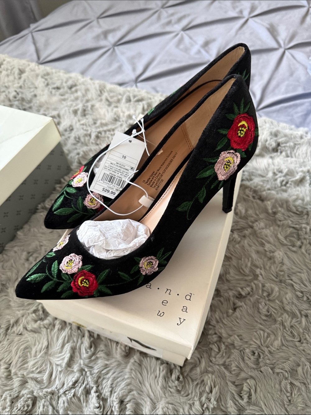 Target Black Velvet Floral Embroidered Pointed-Toe Pumps